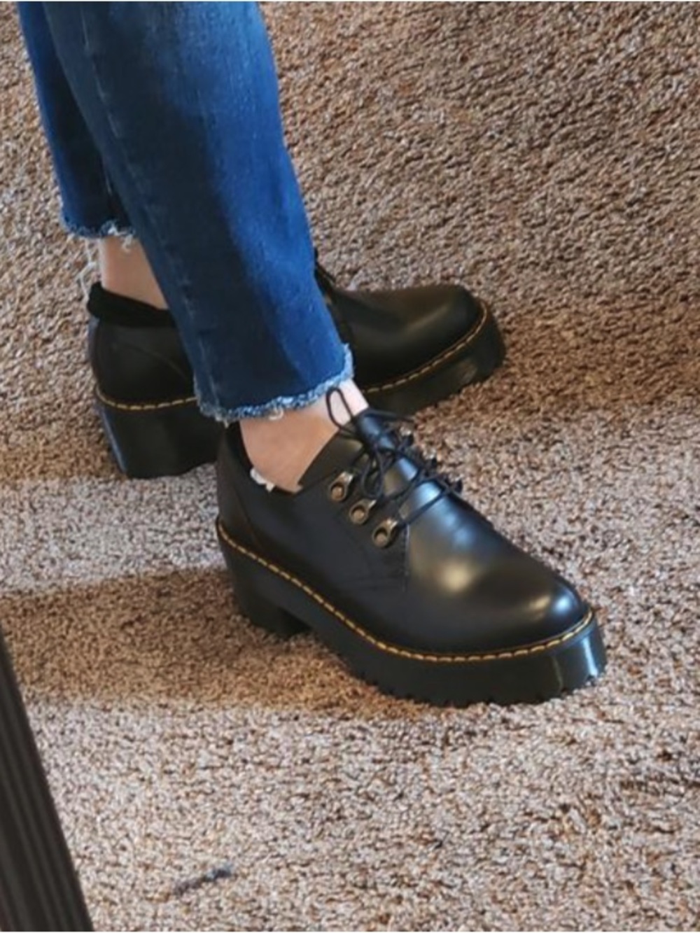 Dr. Martens LEONA Black Chunky Platform  HEEL Lace-Up Boots